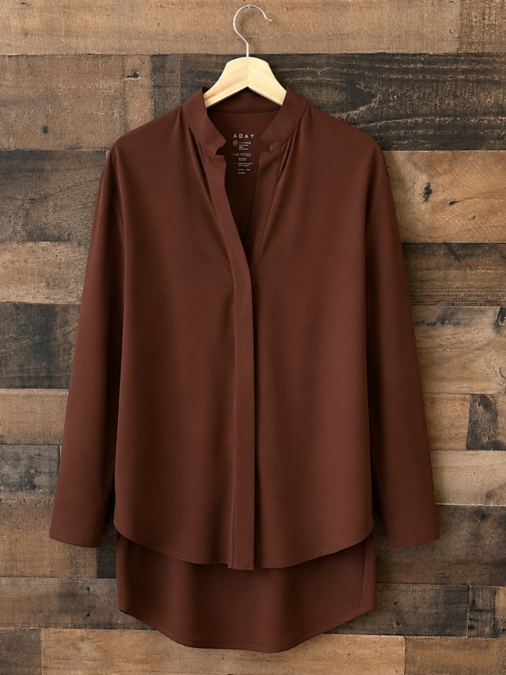 ADAY Something Borrowed Shirt Medium Coco Brown  | Wrinkle Resistant Travel Top